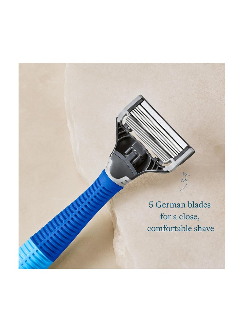Harry's Harry's Razors for Men, 1 Handle (Ocean Blue) and 3 Razor Blade Refills with German Engineered 5-Blade Technology, 4 oz. Foaming Shave Gel, Travel Blade Cover- Holiday Gift for Men - Image 4
