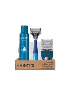 Harry's Harry's Razors for Men, 1 Handle (Ocean Blue) and 3 Razor Blade Refills with German Engineered 5-Blade Technology, 4 oz. Foaming Shave Gel, Travel Blade Cover- Holiday Gift for Men  - Image 1
