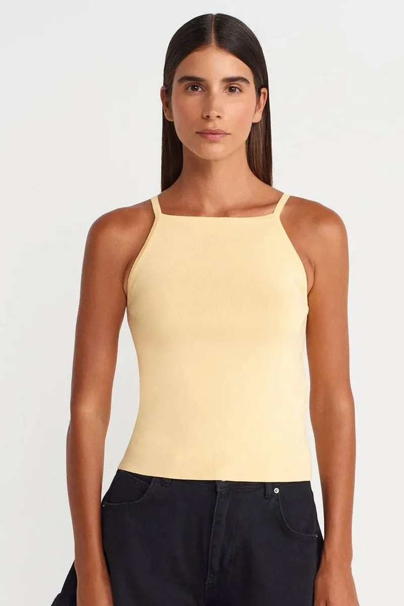 DILVIN Slim Fit Halter Knit Blouse With Bow Detail