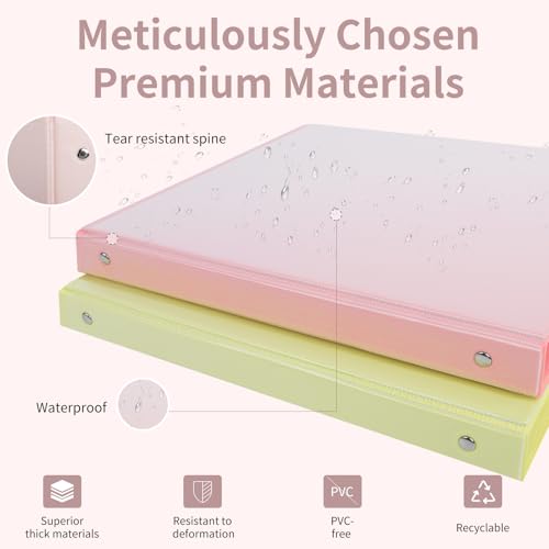 SUQJOY 0.5 inch 3-Ring Binder, 1/2 inch Round Ring Binder with 2 Inside Pockets, Clear View Cover Binders Holds 8.5'' x 11''Paper，Pastel Color Binders for Office/Home/School Supply, 6 Pack - Image 3
