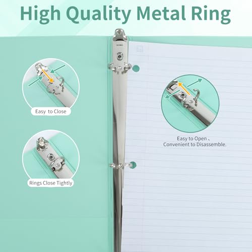 SUQJOY 0.5 inch 3-Ring Binder, 1/2 inch Round Ring Binder with 2 Inside Pockets, Clear View Cover Binders Holds 8.5'' x 11''Paper，Pastel Color Binders for Office/Home/School Supply, 6 Pack - Image 5
