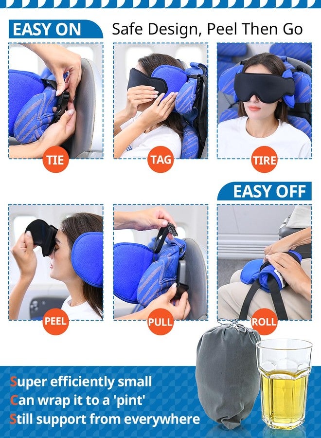 SARISUN Travel Pillows for Airplanes, Airplane Pillow for Sleeping with 3D Eye Mask, 360° Headrest for Long Flight, Road Trip, Stop Bobblehead Relieve Neck Pain, FSA HSA Eligible Approved, Blue - Image 4