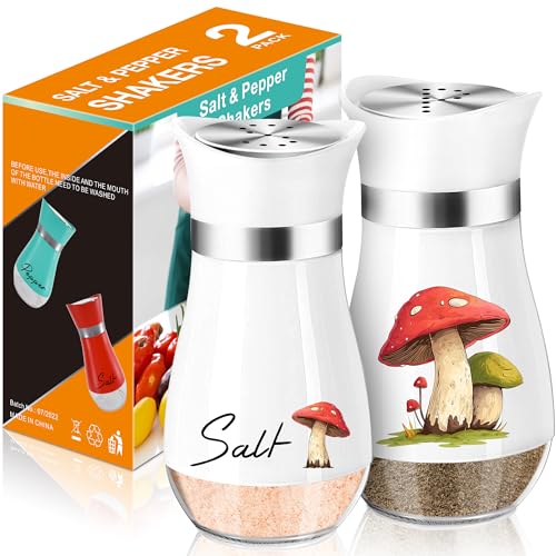 Arrozon Mushroom White Salt and Peper Shakers,Stainless with Lid Containers for Countertop Set, Refillable Design Country Kitchen Décor - Image 5