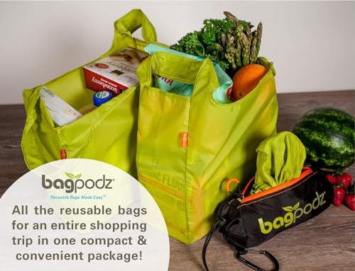 bagpodz Sturdy Reusable Grocery Bags Foldable and Washable - Made From RipStop Nylon Hold 50lbs - Designed in USA Reusable Shopping Bags Inside a Compact Pod with Carry Clip - 5 Pack in Green - Image 4