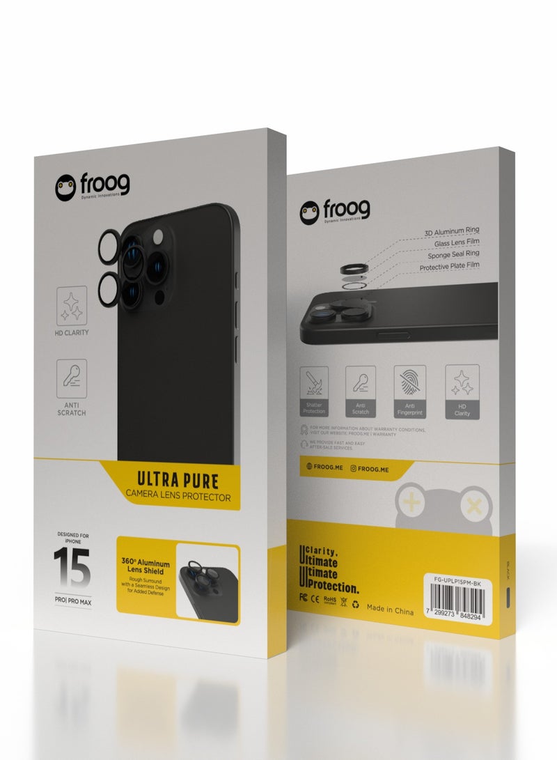 froog iPhone 15 Pro and Pro Max Camera Lens Protector Ultra Pure 360° Aluminum Lens Shield / Shatter Protection / Anti Fingerprint / Anti Scratch / HD Clarity Lens Protection - Black - Image 4