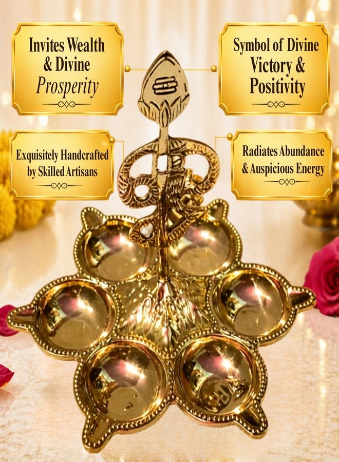 Narayan Bhakti مصباح Narayan Bhakti Arumuga Vel Vilakku النحاسي 6 Diya Deepam لبوجا، معبد المنزل، ديكور ديوالي، كارثيجاي ديبام | أوم فيل موروجان فيلاككو | 6 بوصة | 240 جم - Image 4