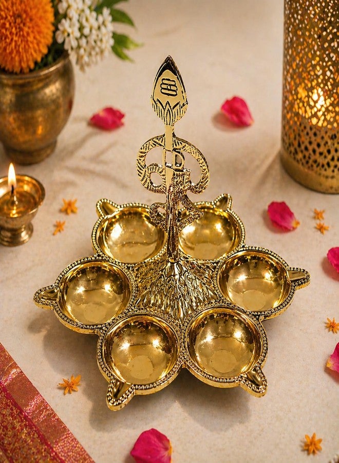Narayan Bhakti مصباح Narayan Bhakti Arumuga Vel Vilakku النحاسي 6 Diya Deepam لبوجا، معبد المنزل، ديكور ديوالي، كارثيجاي ديبام | أوم فيل موروجان فيلاككو | 6 بوصة | 240 جم - Image 1