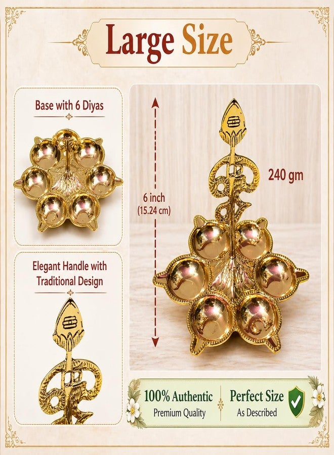 Narayan Bhakti مصباح Narayan Bhakti Arumuga Vel Vilakku النحاسي 6 Diya Deepam لبوجا، معبد المنزل، ديكور ديوالي، كارثيجاي ديبام | أوم فيل موروجان فيلاككو | 6 بوصة | 240 جم - Image 3