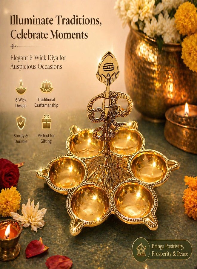 Narayan Bhakti مصباح Narayan Bhakti Arumuga Vel Vilakku النحاسي 6 Diya Deepam لبوجا، معبد المنزل، ديكور ديوالي، كارثيجاي ديبام | أوم فيل موروجان فيلاككو | 6 بوصة | 240 جم - Image 2