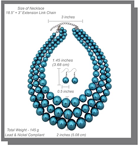 Fashion 21 Women's Faux Pearl Three Multi-Strand Statement Necklace and Earrings Set (Teal) - Image 5