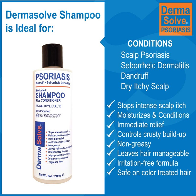 Dermasolve Psoriasis Shampoo and Leave-In Styling Spray Conditioner (Combo Pack) | Detangler for Sensitive Skin, Soothing Anti Dandruff, De-Flake, Dry Scalp Treatment for Seborrheic Dermatitis & Damaged Hair - Image 2