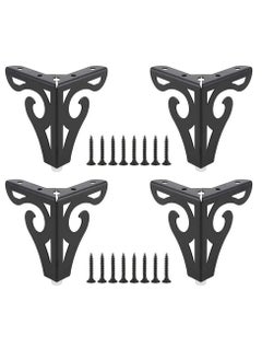 NIBEMINENT Furniture Legs, 10cm Heavy Duty Metal Table Legs with Screws, Perfect for Coffee Table, Dining Cabinet and Sofa (Retro Design, Black)  - Image 2