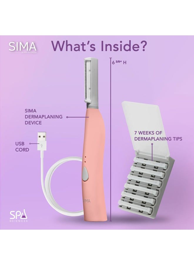 SPA SCIENCES SIMA Patented Dermaplane Razor for Women Face – Painless 2-in-1 Facial Exfoliation & Peach Fuzz Hair Removal – Anti-Aging – 3 Speeds – Rechargeable – 7 Weeks Treatment - Image 4