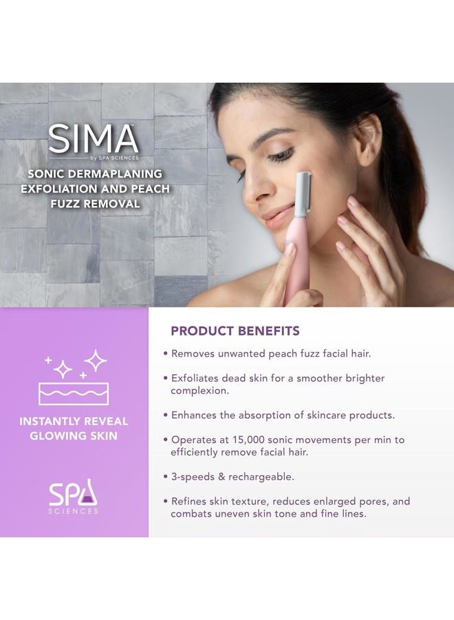 SPA SCIENCES SIMA Patented Dermaplane Razor for Women Face – Painless 2-in-1 Facial Exfoliation & Peach Fuzz Hair Removal – Anti-Aging – 3 Speeds – Rechargeable – 7 Weeks Treatment - Image 3