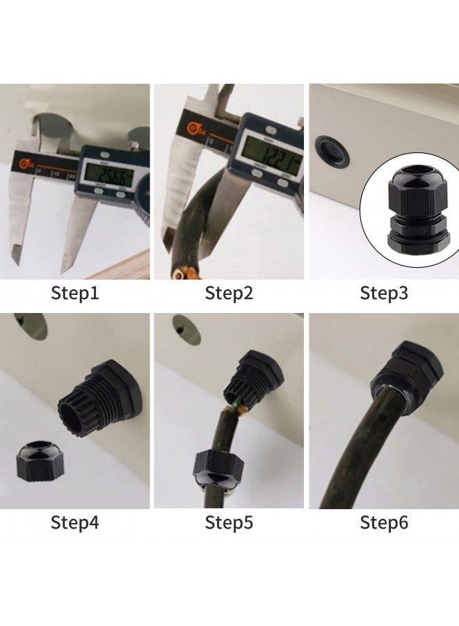 LISTENJIALE Cable Gland Waterproof,LISTENJIALE 50 pcs Adjustable 3-16mm Waterproof Cable Connectors PG7 PG9 PG11 PG13.5 PG16 PG19 Plastic Cable Gland Joints with Gaskets in PP Box(Black) - Image 4