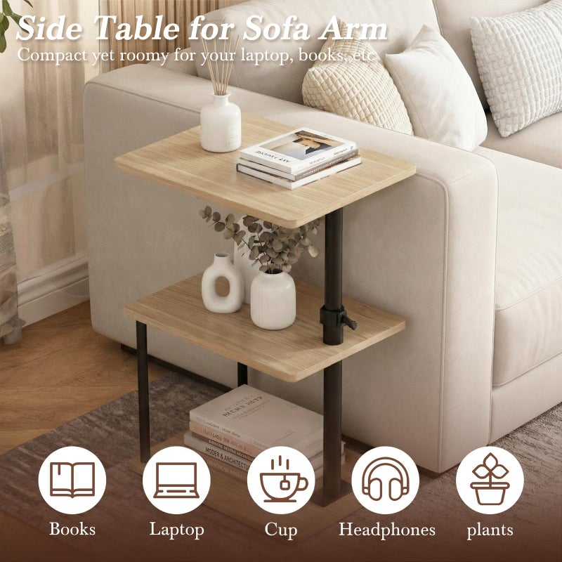 Faesun Swivel Side Table for Couch Arm, Adjustable C End Table for Recliner or Bed, Tv Trays with Storage Shelf for Small Spaces Small Nightstand Table for Living Room, Bedroom - Image 4