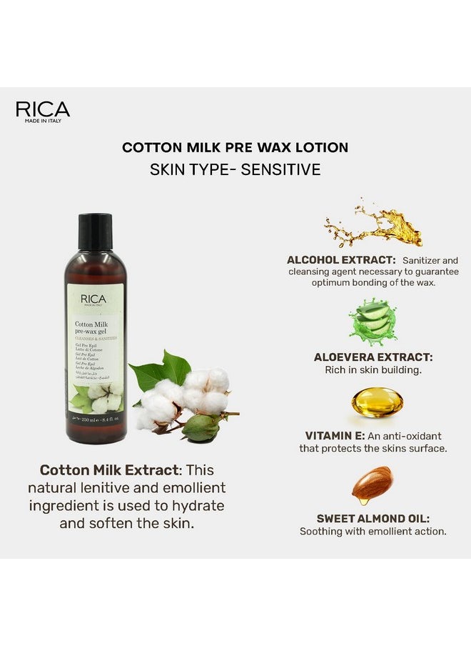 Rica Cotton Milk Pre Wax Gel Cleansing Waxing Hair Cleaning With Naural Extracts For Hydration & Softening Skin - 250Ml  - Image 3