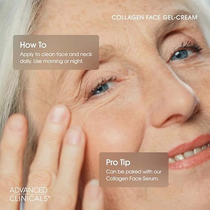 Advanced Clinicals Collagen Cream Gel-Like Facial Lotion | Collagen Peptide + Hyaluronic Acid Moisturizer For Face Helps Hydrate Dry Skin & Improve Appearance Of Wrinkles & Fine Lines, 2 Fl Oz - Image 5