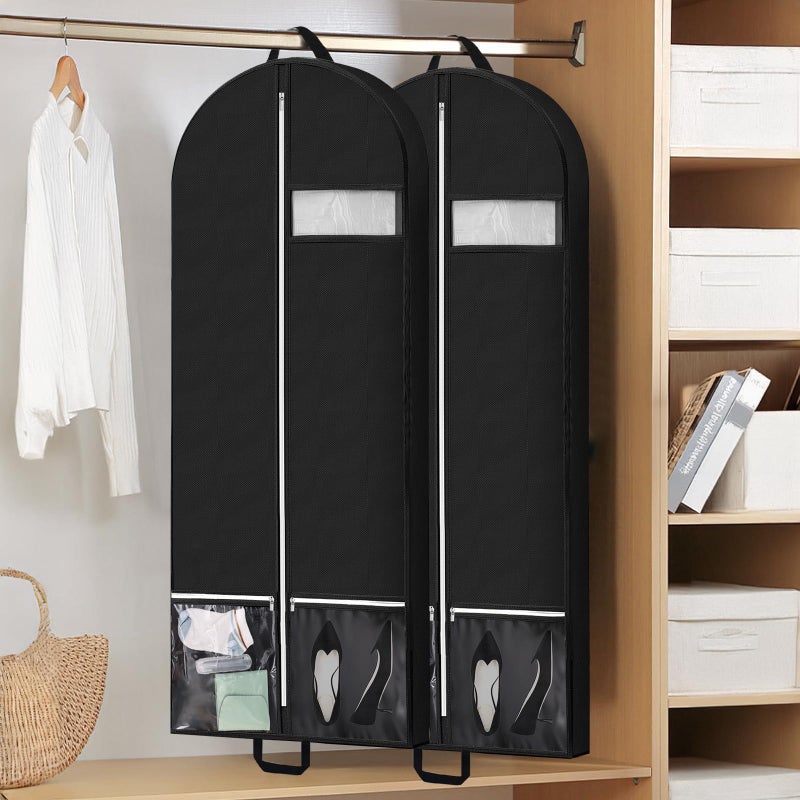 Peyorom 54" Garment Bags for Travel and Storage, Travel Suit Bags for Men Women with 2 Clear Pockets, Storage bags for Clothes, Suits, Dress, Shirts, Coats (Black) - Image 4