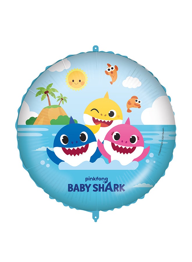 Ciao Baby Shark Round Mylar Balloon – 46 cm Foil Balloon with Straw, Ribbon & Weight - Image 1