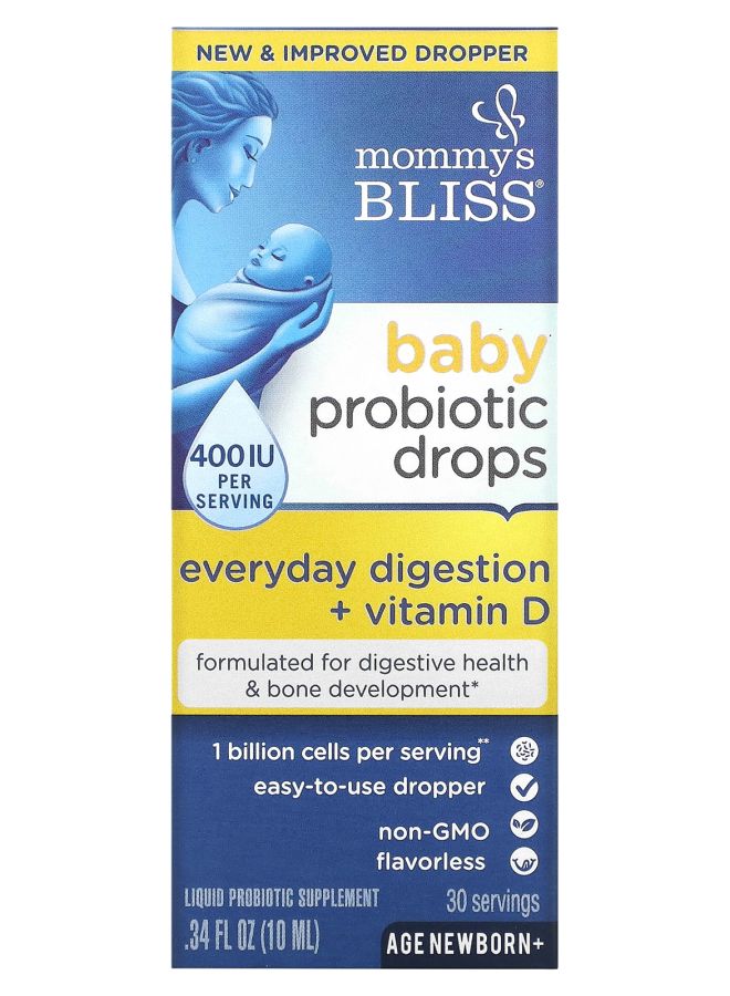 Mommy's Bliss قطرات بروبيوتيك للأطفال + فيتامين د حديثي الولادة + 400 وحدة دولية 0.34 أونصة سائلة (10 مل)