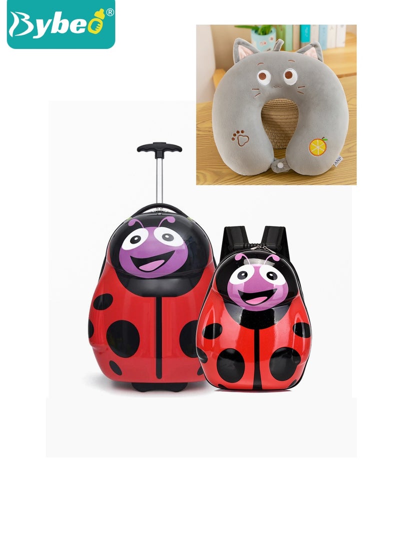 Bybeo 3PCS Kids Luggage Set, Children's Rolling Suitcase, Lightweight Toddler Carry-on Luggages with Wheels for Boy and Girls for Travel and School, with Kid Backpack and U-shaped Pillow, 16 Inches