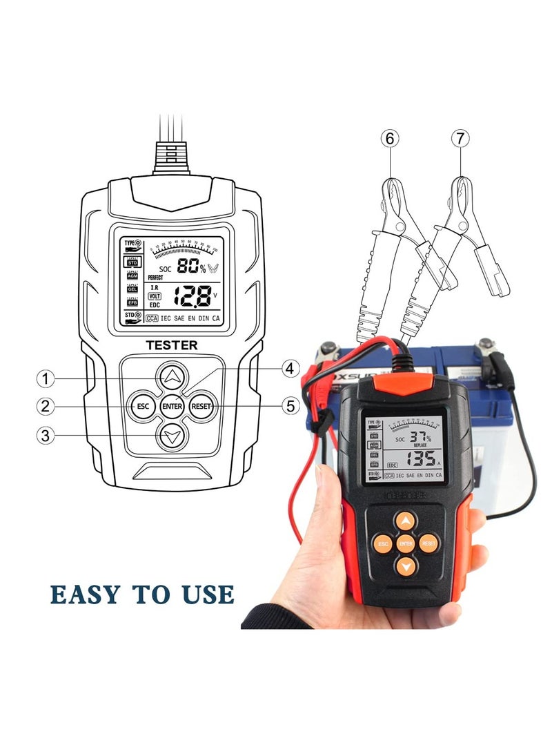 12V 24V Car Battery Tester, Automotive Digital Battery Analyzer with CCA, Accurate Diagnostic Tool for Cars, Trucks, Motorcycles, ATVs, SUVs, Boats, Yachts - Image 5