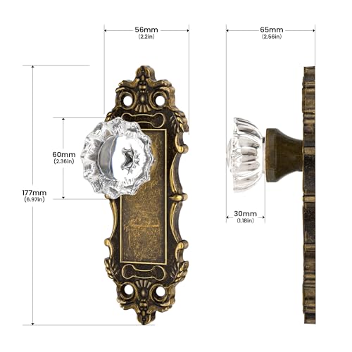 CEYMIO Antique Dummy Door Knobs Interior Bronze 2 Pack Doorknob Crystal Glass Closet Door Handle Vintage Door Pulls for Pantry Door Hallway - Image 4