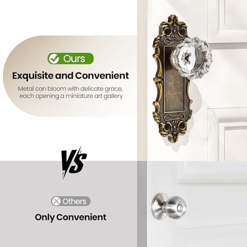 CEYMIO Antique Dummy Door Knobs Interior Bronze 2 Pack Doorknob Crystal Glass Closet Door Handle Vintage Door Pulls for Pantry Door Hallway - Image 3