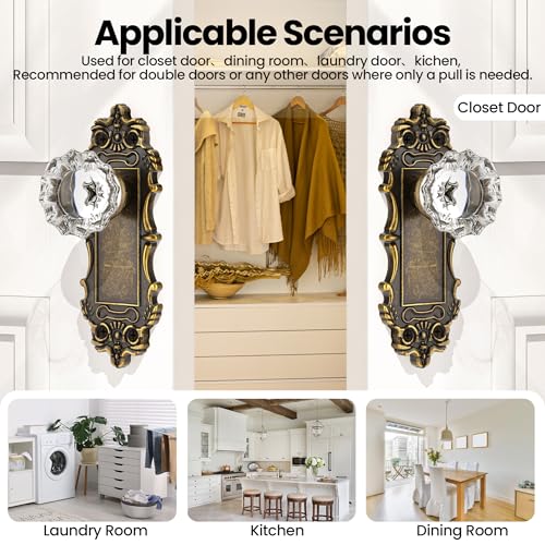CEYMIO Antique Dummy Door Knobs Interior Bronze 2 Pack Doorknob Crystal Glass Closet Door Handle Vintage Door Pulls for Pantry Door Hallway - Image 2