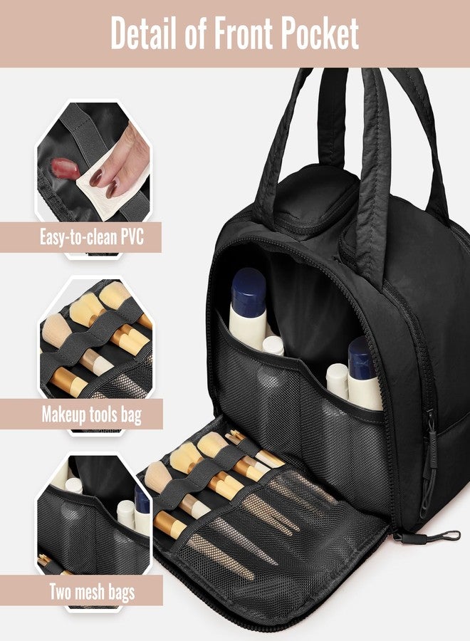 Travel Toiletry Bag, Large Quilted Cosmetic Organizer with Water-Resistant PVC & Mesh Pockets, Makeup Bag for Weekend Trip and Business Travel Essentials (Black) - Image 3