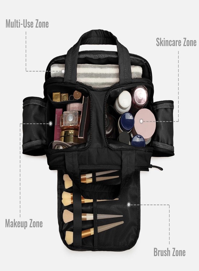 Travel Toiletry Bag, Large Quilted Cosmetic Organizer with Water-Resistant PVC & Mesh Pockets, Makeup Bag for Weekend Trip and Business Travel Essentials (Black) - Image 2