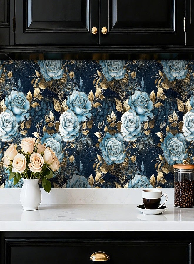 HelloWall Navy Blue and Gold Floral Wallpaper Peel and Stick Vintage Dark Blue Wallpaper with Metallic Gold Accent Dark Academia Moody Luxury Floral Contact Paper Drawer Liner Easy Removable 17.5x80" Hellowall - Image 3