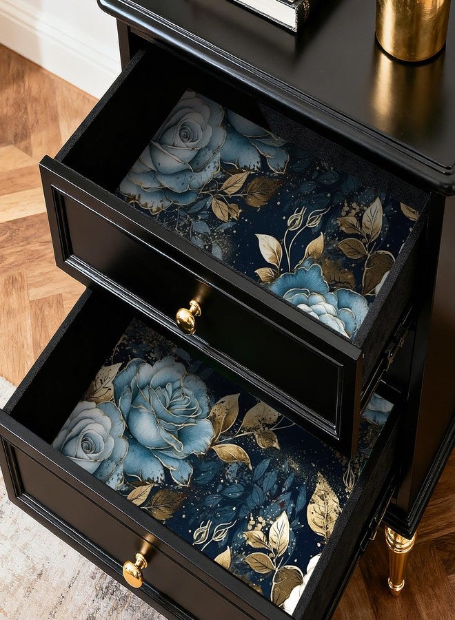 HelloWall Navy Blue and Gold Floral Wallpaper Peel and Stick Vintage Dark Blue Wallpaper with Metallic Gold Accent Dark Academia Moody Luxury Floral Contact Paper Drawer Liner Easy Removable 17.5x80" Hellowall - Image 5