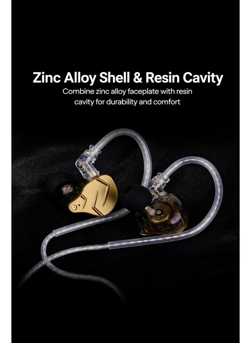 KZ ZSN PRO X iem Dual Driver 1BA+1DD Hybrid Metal Earphones HiFi in-Ear Monitor with Detachable Recessed 2Pin Cable, Zin Alloy Panel (With Mic, Gold) - Image 3