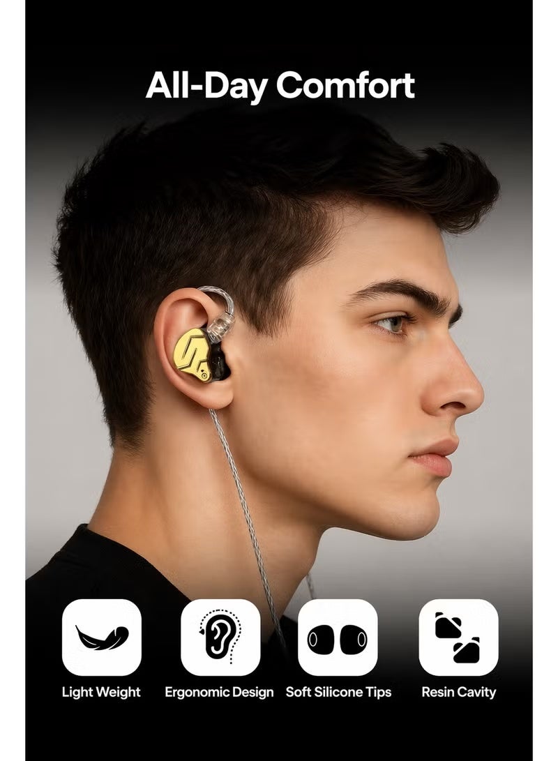 KZ ZSN PRO X iem Dual Driver 1BA+1DD Hybrid Metal Earphones HiFi in-Ear Monitor with Detachable Recessed 2Pin Cable, Zin Alloy Panel (With Mic, Gold) - Image 2