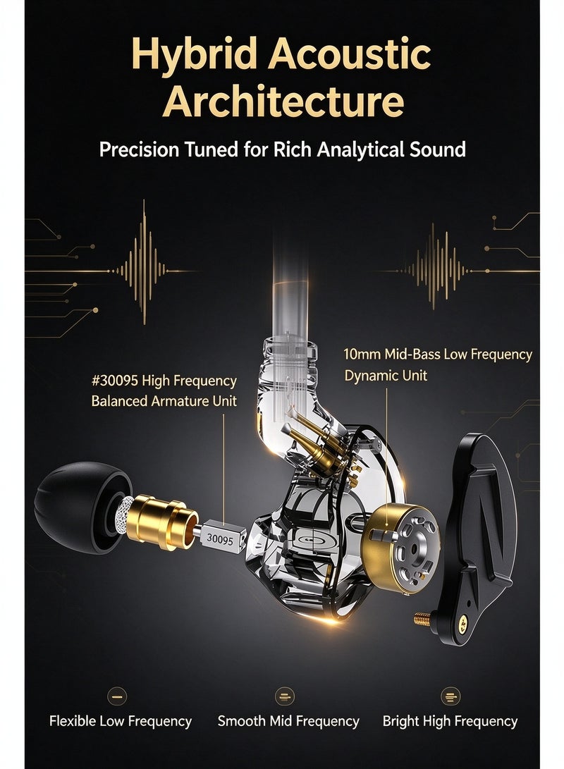 KZ ZSN PRO X Hybrid Dual Driver In-Ear Monitor (IEM) HiFi Earphones with Detachable 2-Pin Cable and Microphone - Gold - Image 3