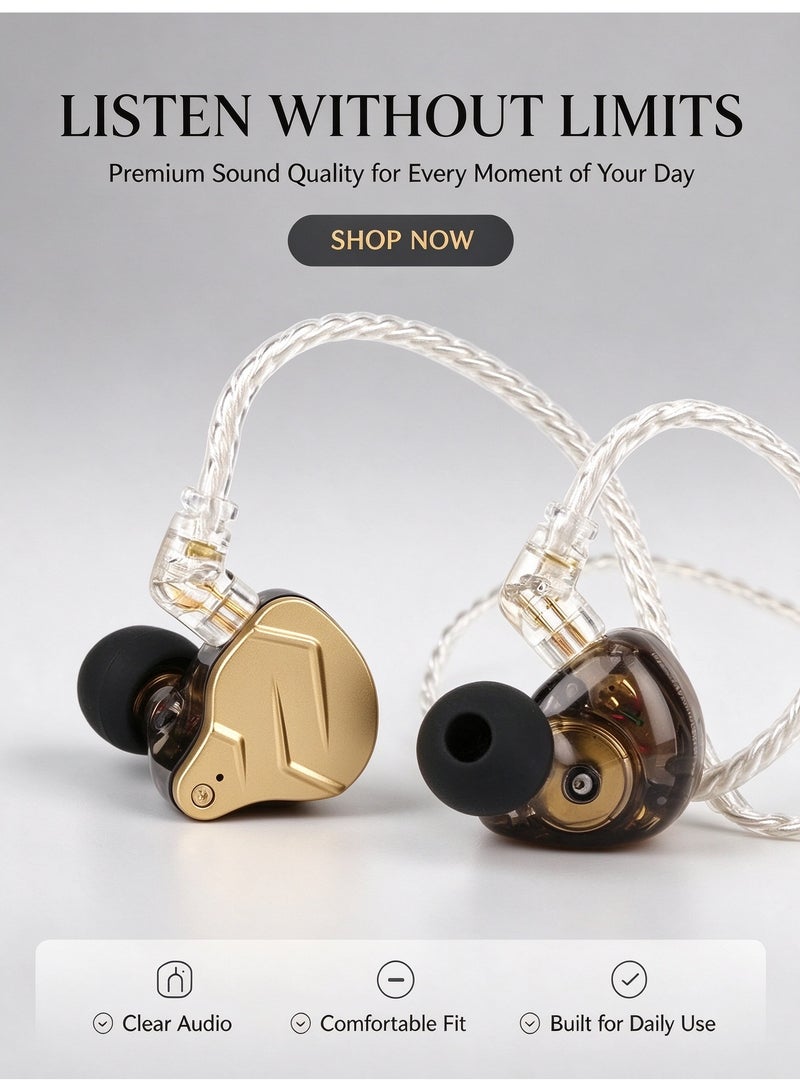 KZ ZSN PRO X Hybrid Dual Driver In-Ear Monitor (IEM) HiFi Earphones with Detachable 2-Pin Cable and Microphone - Gold - Image 1