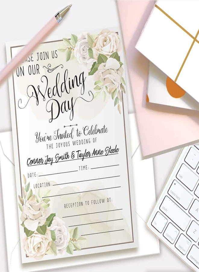 Lone Star Art مجموعة دعوات زفاف مع أظرف - دعوات زفاف وأظرف بتصميم ورود بيضاء - دعوات زفاف بسيطة فارغة، مجموعة دعوات زفاف مكونة من 25 دعوة جميلة - Image 3