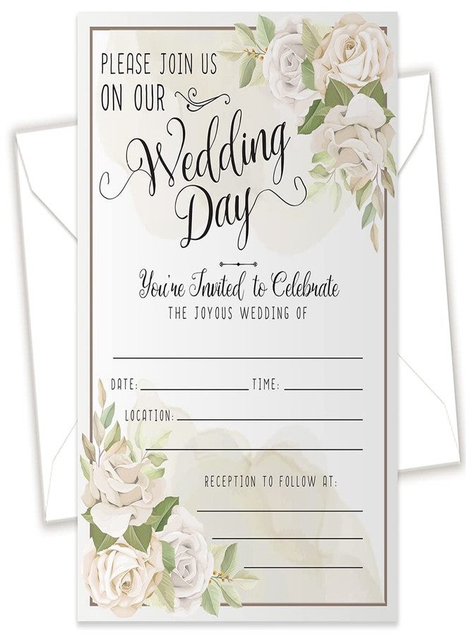 Lone Star Art مجموعة دعوات زفاف مع أظرف - دعوات زفاف وأظرف بتصميم ورود بيضاء - دعوات زفاف بسيطة فارغة، مجموعة دعوات زفاف مكونة من 25 دعوة جميلة - Image 1