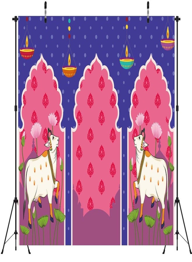 BELECO 7x5ft Fabric Indian Backdrop Lotus Flowers Cows Pooja Pichwai Background for Traditional Indian Pooja Wedding Housewarming Diwali Ganapati Festival Party Decorations Banner Photo Props - Image 4