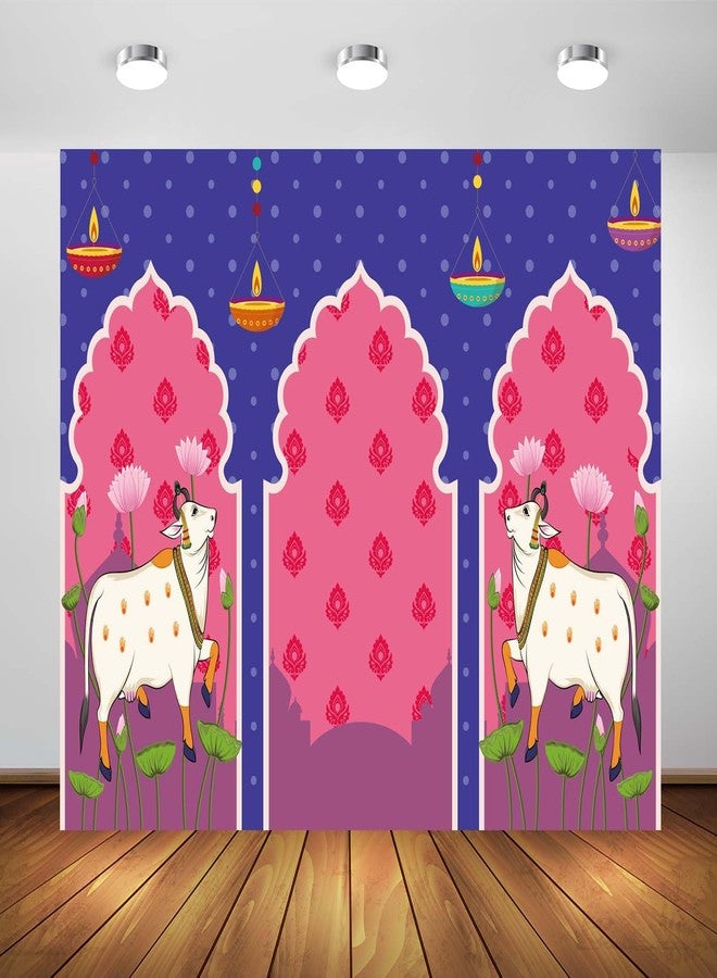BELECO 7x5ft Fabric Indian Backdrop Lotus Flowers Cows Pooja Pichwai Background for Traditional Indian Pooja Wedding Housewarming Diwali Ganapati Festival Party Decorations Banner Photo Props - Image 5