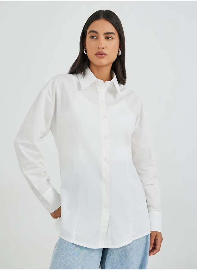 ستايلي Styli Solid Spread Collar Long Sleeve Shirt