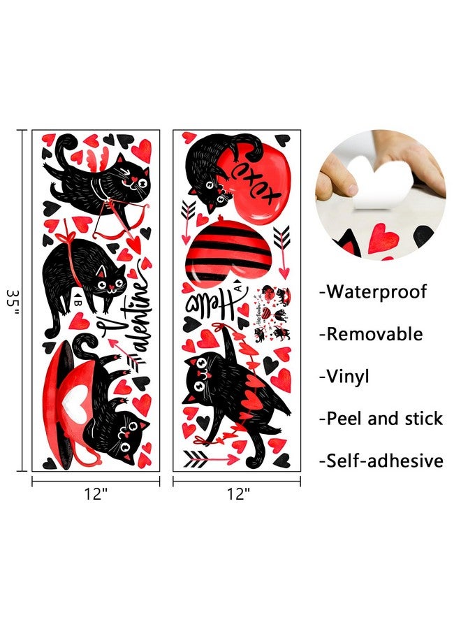 Mfault Hello Valentine Black Cat Wall Decals Stickers, Valentine's Day Red Love Kitty Heart Decorations Bedroom Art, Cupid's Arrow Kitten Anniversary Wedding Home Kitchen Decor Holiday Gifts - Image 2