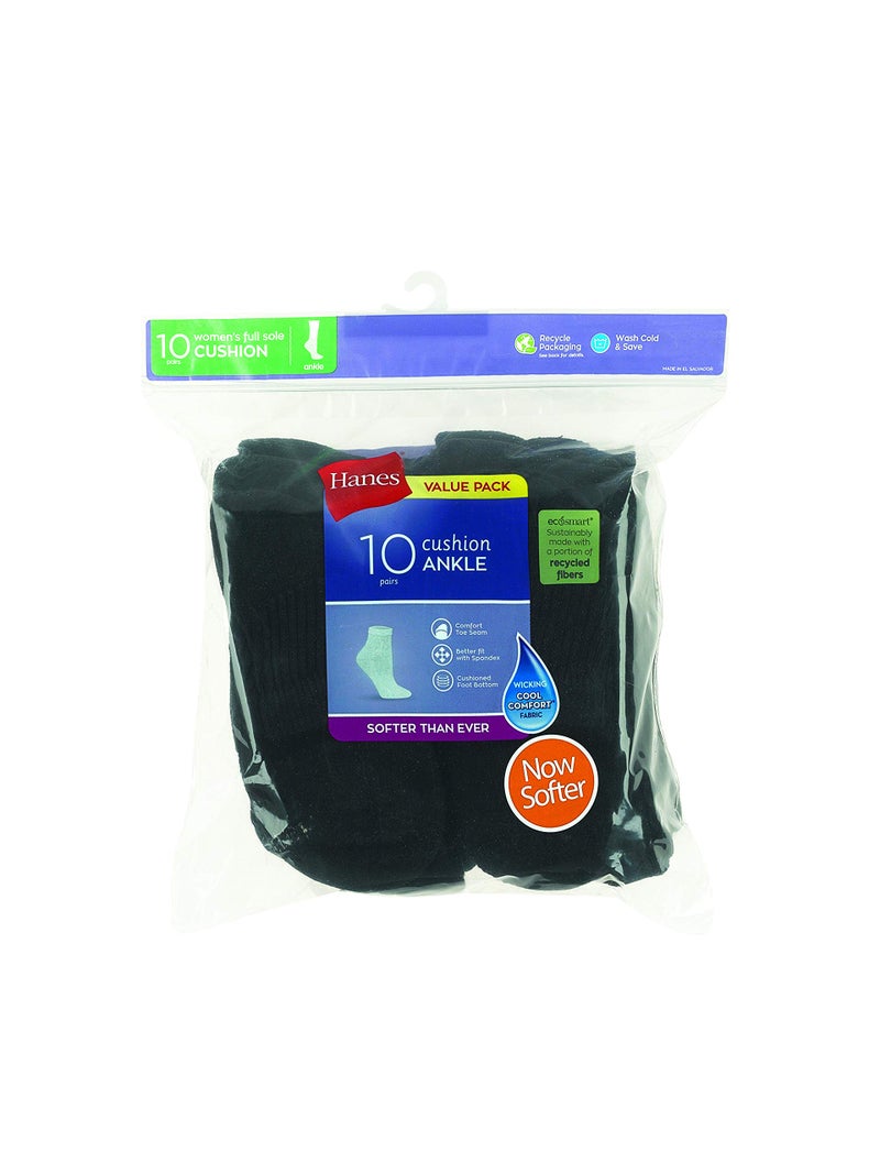 Hanes Womens Value, Ankle Soft Moisture-wicking Socks, Available In 10 And 14-packs Athletic-socks, Black - 10 Pack, 5-9 US - Image 2