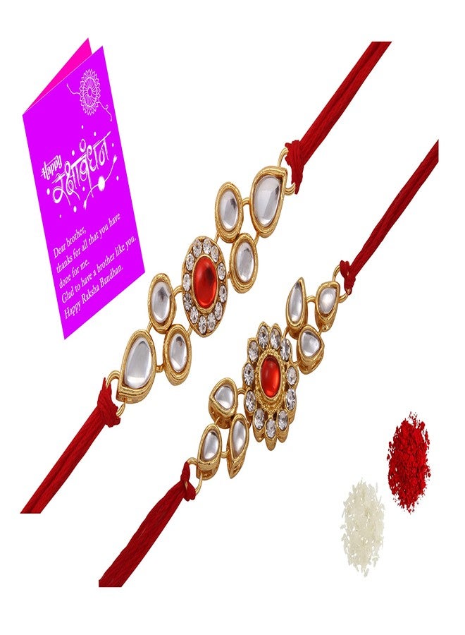 BANDHAN Lavish Rakhi With Roli Chawal Rakhi Combo Set of 2 with Roli Chawal Tikka Pack and Raksha Bracelet Designer Rakhi for Men - Image 1