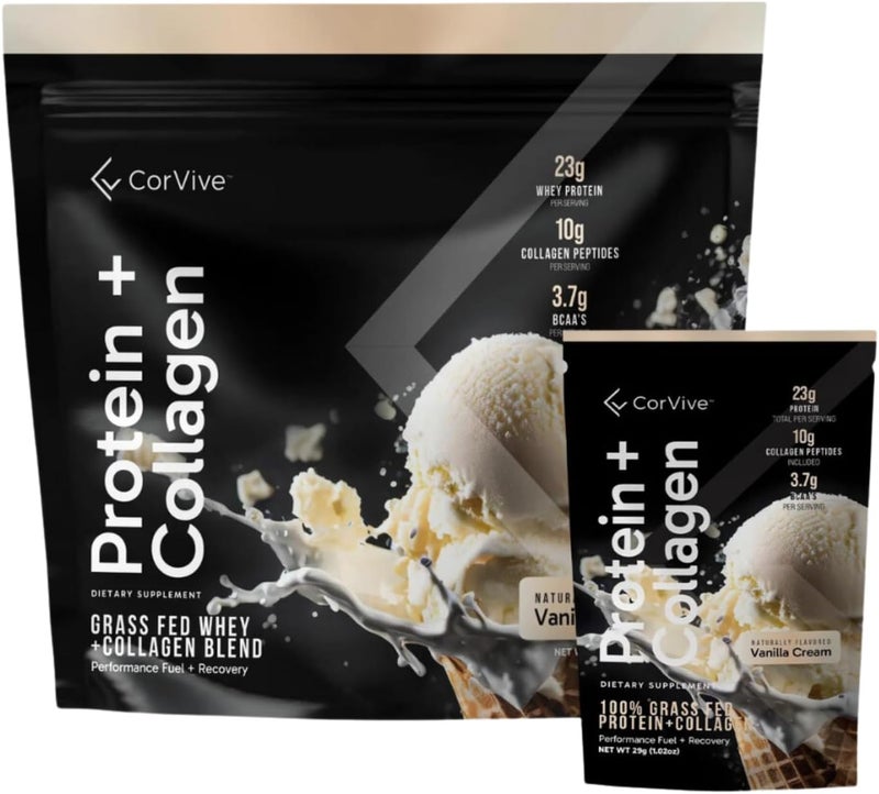 CorVive Protein  Collagen Powder  23g Protein GrassFed Whey  Collagen  37g BCAAs  Supports Muscle  Joint Health  Gluten  Soy Free  No Artificial Ingredients  15 Sachets  Vanilla - Image 1