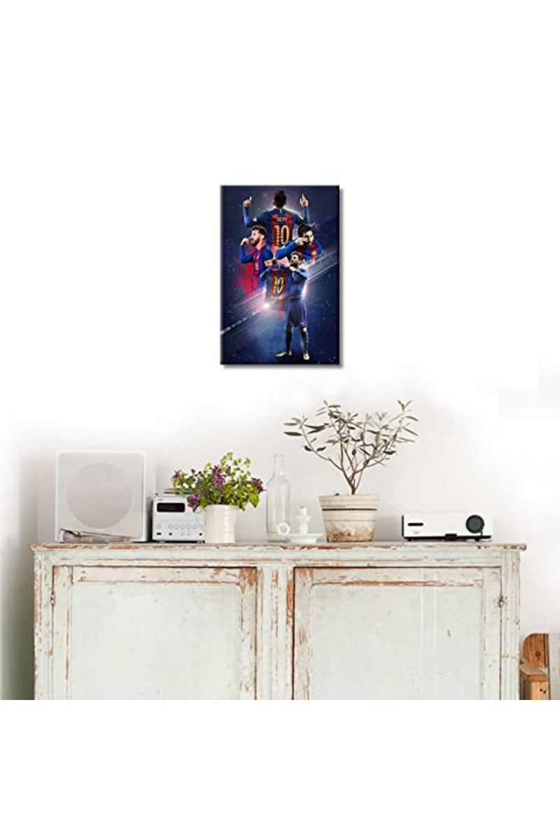TISHIRON Barcelona FC Poster Canvas Wall Art Lionel Messi Picture Painting Motivational Paintings Print for Living Room Bedroom Decor Stretched and Framed Ready to Hang - 18''W x 12''H - Image 2