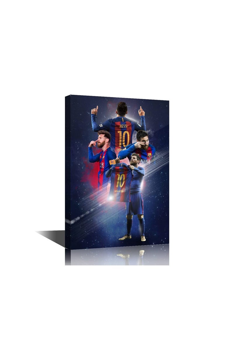 TISHIRON Barcelona FC Poster Canvas Wall Art Lionel Messi Picture Painting Motivational Paintings Print for Living Room Bedroom Decor Stretched and Framed Ready to Hang - 18''W x 12''H - Image 1