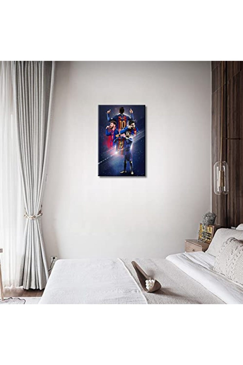 TISHIRON Barcelona FC Poster Canvas Wall Art Lionel Messi Picture Painting Motivational Paintings Print for Living Room Bedroom Decor Stretched and Framed Ready to Hang - 18''W x 12''H - Image 3
